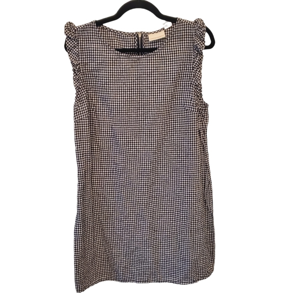 Cynthia Rowley Size 12 Linen Blend Gingham Plaid Ruffle Sleeveless Shift Dress